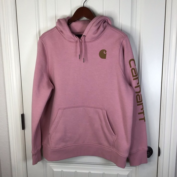 Carhartt Relaxed Fit Midweight Logo Sleeve Hoodie in Foxglove Heather Size XL. - Picture 2 of 9